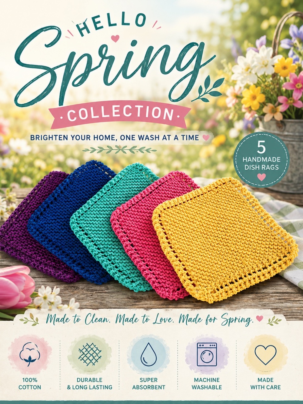🌼Hello Spring Collection🌼 - Bundle of 5 Dish Cloths